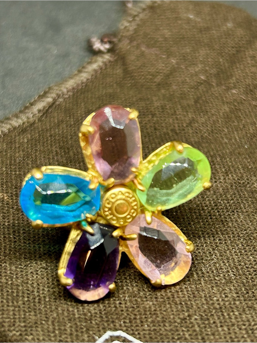 Coach Gem Flower Gold-Tone Statement Cocktail Ring